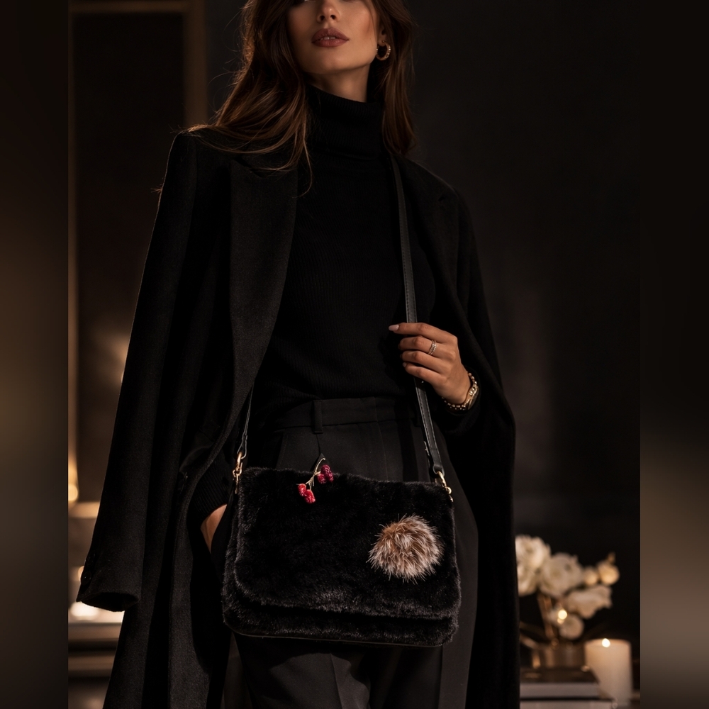 Luxurious Black Fur Crossbody Bag